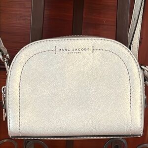 Marc Jacobs Silver Crossbody Bag with Rounded Shape and Textured Surface
